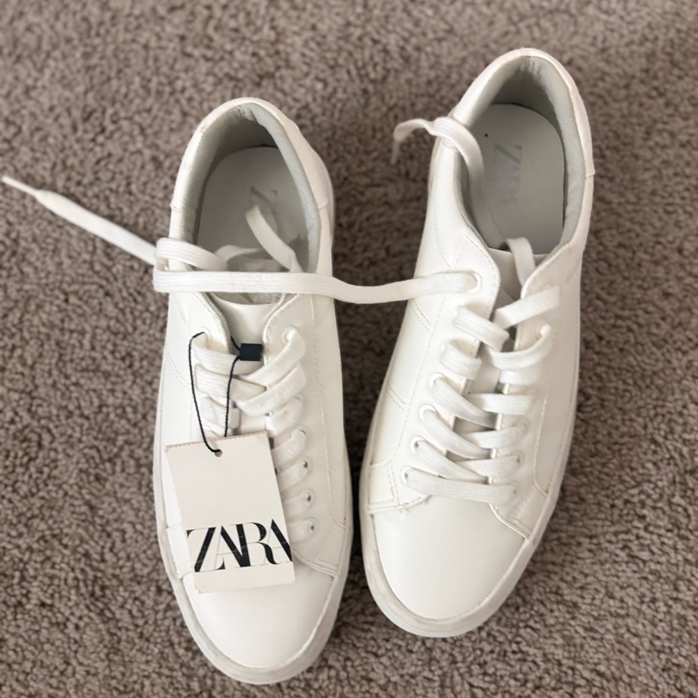 Zara Classic White Lace-Up Sneakers